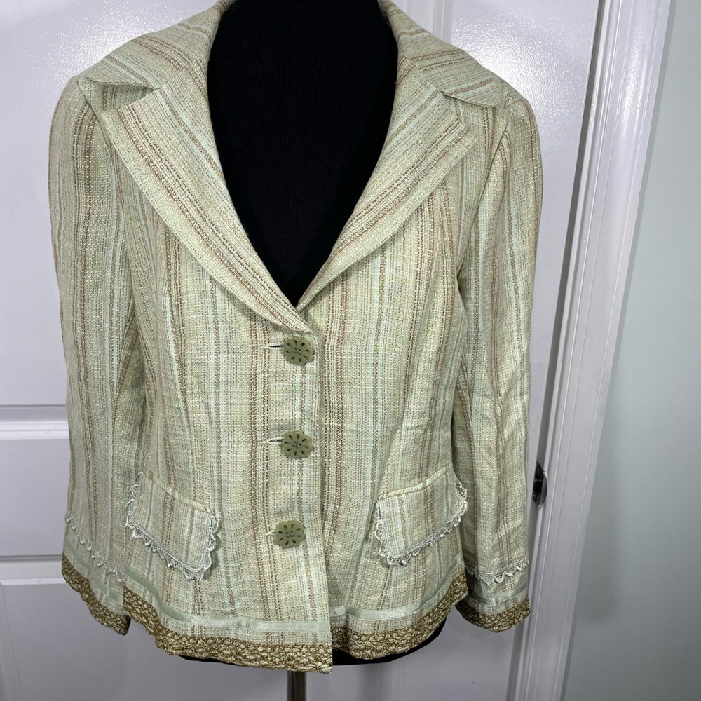Nanette Lepore Cream and Tan Striped Blazer Size 10
